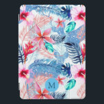 Protection iPad Pro Cover Monogramme Abstrait de jolies fleurs et de cerfs<br><div class="desc">Joli art du cerf bleu fleuri et camouflé avec monogramme en option.</div>
