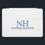 Protection iPad Pro Cover Monogramme bleu simple moderne<br><div class="desc">Housse ipad moderne avec un design simple et minimal bleu et blanc avec votre monogramme en caractères gras avec votre nom.</div>