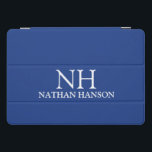 Protection iPad Pro Cover Monogramme bleu simple moderne<br><div class="desc">Housse ipad moderne avec un design bleu simple et minimal avec votre monogramme en caractères gras avec votre nom.</div>