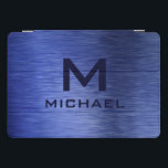 Protection iPad Pro Cover Monogramme Métallurgique Bleu Texturé Nom personna<br><div class="desc">Monogram Metallic Blue Textured Nom personnalisé iPad Couverture présente un design abstrait texturé avec un nom personnalisé. Personnalisez en modifiant le texte dans les zones de texte fournies. Conçu par ©Evco Studio www.zazzle.com/store/evcostudio</div>