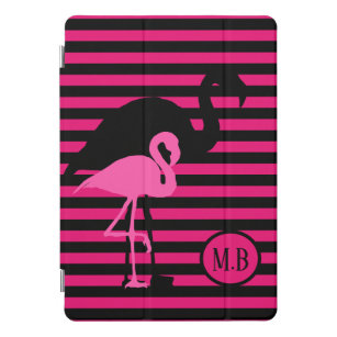Protection iPad Pro Cover Monogramme noir et rose de Flamant rose frais de