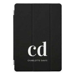 Protection iPad Pro Cover Noir blanc initiales monogramme élégant moderne