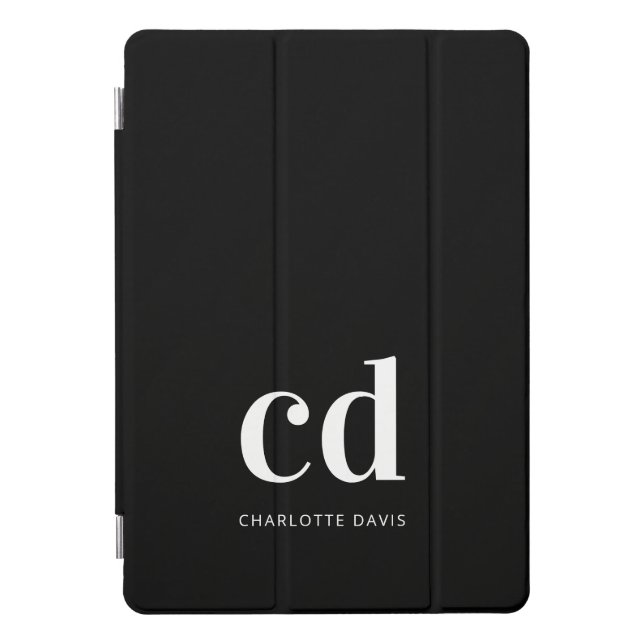 Protection iPad Pro Cover Noir blanc initiales monogramme élégant moderne (Devant)