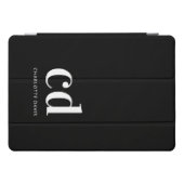 Protection iPad Pro Cover Noir blanc initiales monogramme élégant moderne (Horizontal)