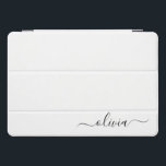 Protection iPad Pro Cover Noir Blanc moderne Script Girl Monogramme Nom<br><div class="desc">Noir et blanc Simple Script Monogramme Nom Coque ordinateur portable. Cela rend le cadeau parfait pour 16 ans,  mariage,  douche nuptiale,  anniversaire,  baby shower ou bachelorette pour quelqu'un qui aime le luxe glam et les styles chic.</div>