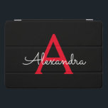 Protection iPad Pro Cover Nom du monogramme rouge noir de la fille<br><div class="desc">Noir et Rouge Simple Script Monogramme Nom Coque d'ordinateur portable. Cela rend le cadeau parfait pour 16 ans,  mariage,  douche nuptiale,  anniversaire,  baby shower ou bachelorette pour quelqu'un qui aime le luxe glam et les styles chic.</div>