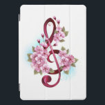 Protection iPad Pro Cover Notes de clef musicale en treble avec des fleurs S<br><div class="desc">Clé rose treble avec fines fleurs de cerisiers japonais roses et détaillés contre arrière - plan blanc peint avec peinture bleu clair. Sakura rose fleurissant.</div>