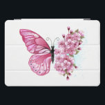 Protection iPad Pro Cover Papillon à fleurs avec Sakura rose<br><div class="desc">Arrangement de fleurs de papillon rose avec fleurs de cerisier japonais rose sur arrière - plan blanc.</div>