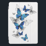 Protection iPad Pro Cover Papillons volants bleus Morpho<br><div class="desc">Flying Blue Butterflies morpho and white butterflies on a un arrière - plan abstrait léger. Morpho. Design avec morpho de papillons bleus.</div>