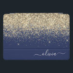 Protection iPad Pro Cover Parties scintillant Bleu de la Marine d'or Script<br><div class="desc">Parties scintillant à étincelles métalliques Gold et Navy Blue Faux Foil Script Monogramme Nom Coque d'ordinateur portable. Cela rend le cadeau parfait pour 16 ans,  mariage,  douche nuptiale,  anniversaire,  baby shower ou bachelorette pour quelqu'un qui aime le luxe glam et les styles chic.</div>