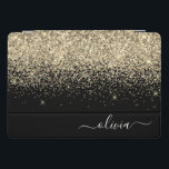 Protection iPad Pro Cover Parties scintillant Noir Or Script Monogramme Nom<br><div class="desc">Parties scintillant à étincelles métalliques Gold et Black Faux Foil Script Monogramme Nom Coque d'ordinateur portable. Cela rend le cadeau parfait pour 16 ans,  mariage,  douche nuptiale,  anniversaire,  baby shower ou bachelorette pour quelqu'un qui aime le luxe glam et les styles chic.</div>