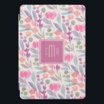 Protection iPad Pro Cover Pastel aquarelle motif floral avec Monogramme<br><div class="desc">Une belle aquarelle pastel florale motif en roses,  framboises,  bleus,  verts et lilas qui coordonnent avec le cadre carré entourant votre monogramme. Personnalisez en modifiant l'exemple de monogramme dans le modèle de texte facile à utiliser.</div>
