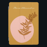 Protection iPad Pro Cover Pink Yellow Botanical Nature Nom personnalisé<br><div class="desc">Cette élégante couverture iPad personnalisée présente une illustration botanique minimaliste dans une belle teinte automnale jaune moutarde sur une forme abstraite arrière - plan en rose vif. Personnalisez-le avec votre nom. Super idée cadeau !</div>