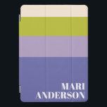 Protection iPad Pro Cover Purple and Green Stripes Nom personnalisé moderne<br><div class="desc">Protégez votre technologie avec style grâce à cette jolie couverture iPad personnalisée moderne violet et vert! Doté d'un design rayé ludique dans le violet et le vert éclatant, cette couverture ajoute une touche de personnalité à votre iPad tout en le maintenant moderne et amusant. Parfait pour les étudiants, les professionnels...</div>