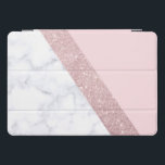 Protection iPad Pro Cover rose de marbre blanc de parties scintillantes<br><div class="desc">Parties scintillantes roses d'or de faux géométrique élégant et élégant,  marbre blanc et bloc rose de couleur.</div>