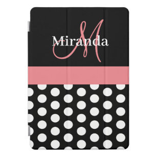 Protection iPad Pro Cover Rose noir blanc Polka point Monogramme