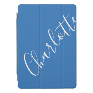 Protection iPad Pro Cover Script minimaliste Nom personnalisé Français Bleu