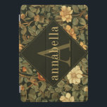 Protection iPad Pro Cover Vintage Dark William Morris Floral Monogramme<br><div class="desc">Ce design simple mais élégant présente un motif floral foncé et élégant inspiré par William Morris, vert sauge, or doux et rouille riche sur un arrière - plan noir. Gardez votre tablette iPad protégée avec style. Ajoutez un nom pour le personnaliser. Fait un grand cadeau de Noël ou de fête...</div>