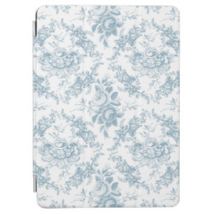 Protection iPad Air Elégante toile florale blanche et bleue gravée