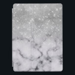 Protection iPad Pro Marbre blanc Parties scintillant argenté<br><div class="desc">Ce design chic et glamour est parfait pour la femme branchée et élégante. Il représente un faux fil de parties scintillant brillant imprimé blanc et blanc avec un dégradé sombre en pierre de marbre noir motif. C'est moderne, girly, joli, et cool. ***REMARQUE IMPORTANTE DE CONCEPTION : Pour toute demande de...</div>