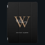 Protection iPad Pro Monogramme moderne Black White Gold Script Nom iPa<br><div class="desc">Elégant noir or moderne et script blanc monogramme ipad pro couverture. Vous pouvez personnaliser le nom et le monogramme initial pour créer votre propre design unique. Conçu par Thisisnotme©</div>