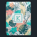 Protection iPad Pro Motif de collage feuille tropical<br><div class="desc">Illustration d'aquarelles modernes,  collection de motifs colorés de collage feuille tropicaux. monogramme personnalisable et optionnel.</div>