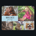 Protection iPad Pro Nom de famille bleu et collage photo<br><div class="desc">Protégez votre coque de tablette et choisissez vos photos préférées pour couvrir ce design. Customisez facilement les images, nom de famille. Profitez de remplir le coque de la tablette avec des photos de moments spéciaux avec la famille, les enfants, les animaux de compagnie, mariage, fiançailles, grands-parents et plus encore. Avec...</div>