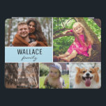 Protection iPad Pro Nom de famille bleu et collage photo<br><div class="desc">Protégez votre coque de tablette et choisissez vos photos préférées pour couvrir ce design. Customisez facilement les images, nom de famille. Profitez de remplir le coque de la tablette avec des photos de moments spéciaux avec la famille, les enfants, les animaux de compagnie, mariage, fiançailles, grands-parents et plus encore. Avec...</div>