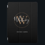 Protection iPad Pro Nom du monogramme du script Black White Gold<br><div class="desc">Simple moderne script noir blanc en or noir monogramme ipad pro couverture. Vous pouvez personnaliser le nom et le monogramme initial pour créer votre propre design unique. Conçu par Thisisnotme©</div>