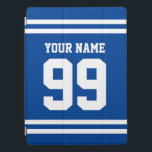 Protection iPad Pro Numéro de maillot sport de nom personnalisé bleu r<br><div class="desc">Jersey sport de nom personnalisé numéro bleu rayé iPad Pro Cover (12, 0 pouces et autres tailles). Idée cadeau de Noël ou d'anniversaire personnalisée pour les amis, la famille, l'entraîneur sportif, instructeur, entraîneur, fan de football, joueur de basket, fils, fille, enfants, patron, travailleur, employé, camarade de classe, personnel, personnel, etc....</div>