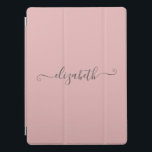 Protection iPad Pro Script élégant personnalisé rose et gris<br><div class="desc">Personnalisez cette couverture iPad pro avec votre nom. Rose avec une police de script gris et élégante.</div>
