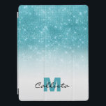 Protection iPad Pro Séquin de Parties scintillant bleu d'eau glamour O<br><div class="desc">Ce design chic et glamour est parfait pour la femme branchée et élégante. Il représente un faux imprimé scintillant de parties scintillant bleu aqua et un dégradé d'ombre blanc. C'est moderne, girly, joli, et cool. Il suffit de customiser ce design avec votre propre nom de famille monogramme personnalisé et/ou initial....</div>