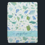 Protection iPad Pro Terrazzo Beach Sea Glass Blue Aqua Green Motif<br><div class="desc">"La couverture iPad Pro Motif Terrazzo Beach Sea Glass Blue Aqua Green".  L'oeuvre originale a été peinte en aquarelle acrylique sur toile et est imprimée sur votre coque ipad avec votre nom ou message customisé!  Art par Audrey Jeanne Roberts,  artiste et designer de renommée internationale,  copyright.</div>