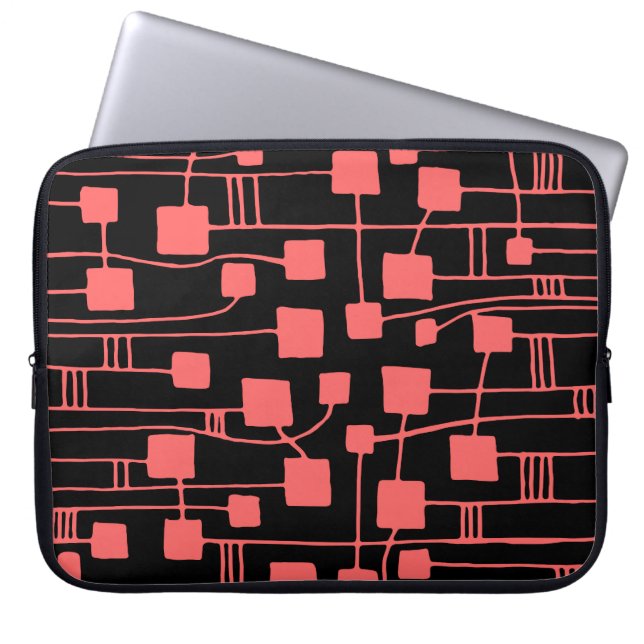 Protection Pour Ordinateur Portable Abstrait 111211 - Rose tropicale sur noir (Devant)