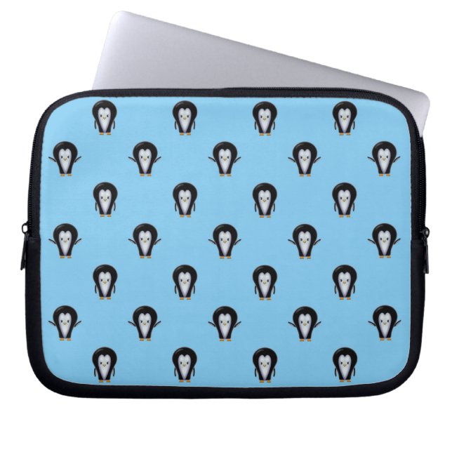 Protection Pour Ordinateur Portable Adorables manchots sur fond bleu d'hiver (Devant)