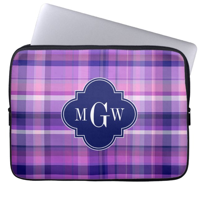 Protection Pour Ordinateur Portable Améthyst Pink Navy Wht Preppy Madras Monogram (Devant)