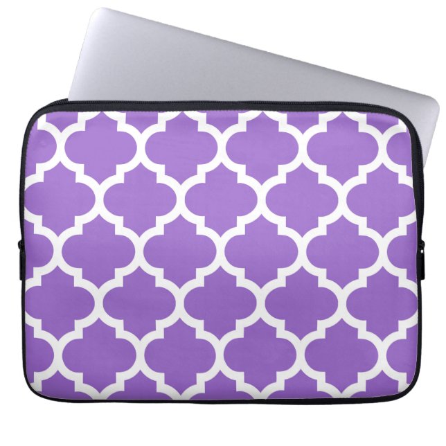 Protection Pour Ordinateur Portable Amethyst White Marocain Quatrefoil Motif #5 (Devant)
