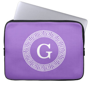Protection Pour Ordinateur Portable Améthyste Wht Cadre Rnd Clé Grecque Monogramme Ini