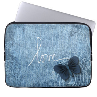 Protection Pour Ordinateur Portable Amour bleu de papillon de denim