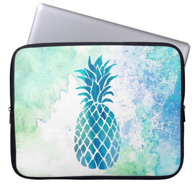Protection Pour Ordinateur Portable ananas bleu sur l'aquarelle (Devant)