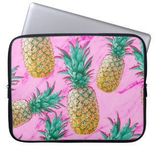 Protection Pour Ordinateur Portable Ananas Tropicaux & Marbre Rose Moderne Coloré