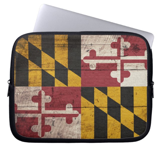 Protection Pour Ordinateur Portable Ancien drapeau du Maryland en bois (Devant)