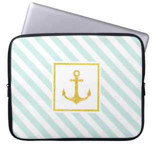 Protection Pour Ordinateur Portable Ancre dorée de la menthe cool blanche