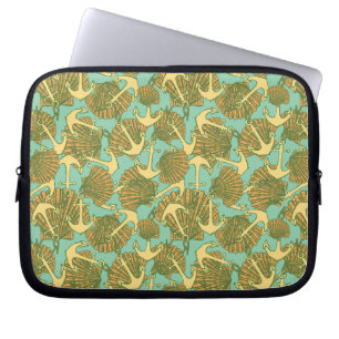 Protection Pour Ordinateur Portable Ancre et coquilles dans le motif vintage de style