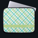 Protection Pour Ordinateur Portable Aqua et motif vert de plaid<br><div class="desc">.</div>