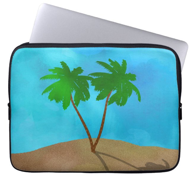 Protection Pour Ordinateur Portable Aquarelle Palm Tree Beach Scene Collage (Devant)