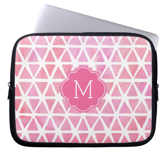 Protection Pour Ordinateur Portable Aquarelle rose monogramme Motif géométrique (Devant)