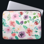 Protection Pour Ordinateur Portable Aquarelles colorées Fleurs Motif<br><div class="desc">Elégante fleurs colorées modernes motif aquarelles illustration avec monogramme personnalisé.</div>