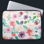 Protection Pour Ordinateur Portable Aquarelles colorées Fleurs Motif<br><div class="desc">Elégante fleurs colorées modernes motif aquarelles illustration avec monogramme personnalisé.</div>