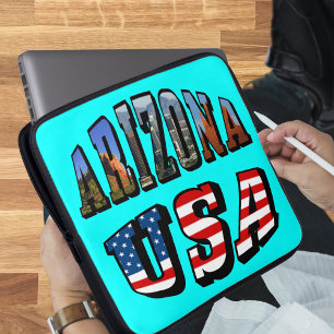 Protection Pour Ordinateur Portable Arizona Picture et USA Flag Text